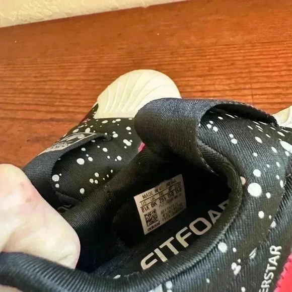 Adidas Toddler Superstar Ortholite Fitfoam Shoes Black Red Stripes - Picture 10 of 11